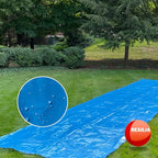 RESILIA - Super Slip Lawn Water Slide Jumbo, 50 Feet Long x 12 Feet Wide, for Adults and Teens, Powder Blue with Hold Steady Stakes, Made in The USA
