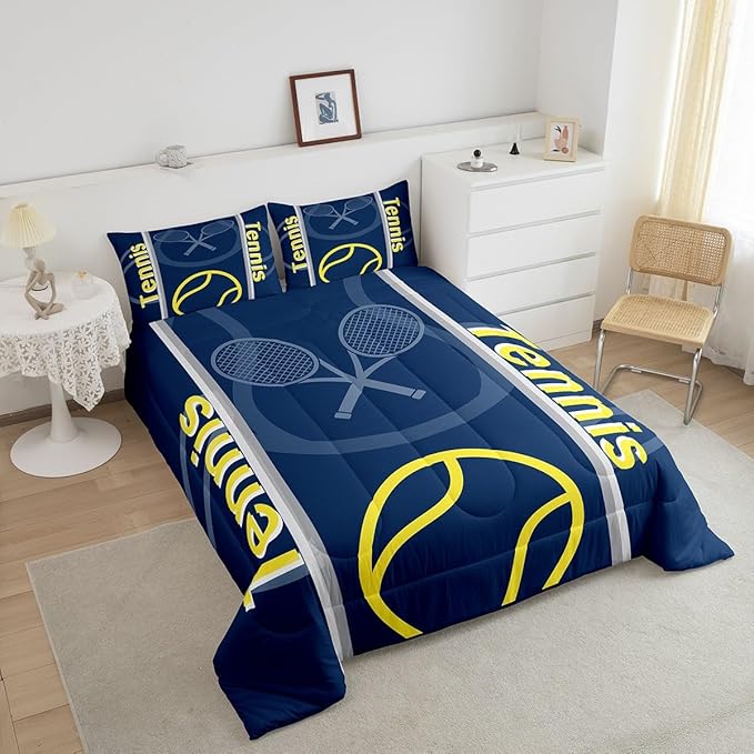 Feelyou Kids Tennis Comforter Set Full Size Tennis Sports Bedding Set for Boys Girls Teens Bedroom Decor Tennis Gaming Comforter Women Men Tennis Lovers Duvet Set with 2 Pillow Case