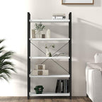 Panana 5 Tier Industrial Rustic Wooden Bookshelves, Vintage Open Wood and Metal Farmhouse Bookshelf Heavy Duty Storage Shelving Unit Rack (White)