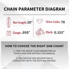 E & S 3 Pack 20 Inch Chainsaw Chain .325" Pitch .058" Gauge 78 Drive Links Semi-Chisel Chain Saw Chains for Husqvarna, Poulan, Craftsman, Greenworks and More Chainsaw Brands