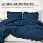 Andency Navy Blue Full Size Comforter Set(79x90Inch), 3 Pieces(1 Ruffle Comforter and 2 Pillowcases) Lightweight Fluffy Bedding Comforter Sets Full Bed, All Season Soft Microfiber Bedding Set