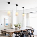 KCO Farmhouse Black Small 5.5” Ribbed Cylinder White Glass Pendant Light | Adjustable Cord E26 Hardwired Hanging Lamp Mid Century Modern Vintage Hanging Light for Kitchen Island Bedroom Dining Room