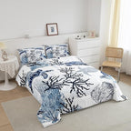 Turtle Comforter Set Twin,White Blue Hawaiian Turtle Bedding for Kids,Reptile Tortoise Quilt Duvet Set Coastal Beach Theme Comforter Retro Sea Turtle Bed Set for Boys Girls Bedroom Decor(Marine life)