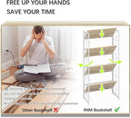 4NM No-Assembly 4 Tiers Folding Bookshelf Storage Shelves Vintage Bookcase Standing Racks Study Organizer Home Office - Natural and White