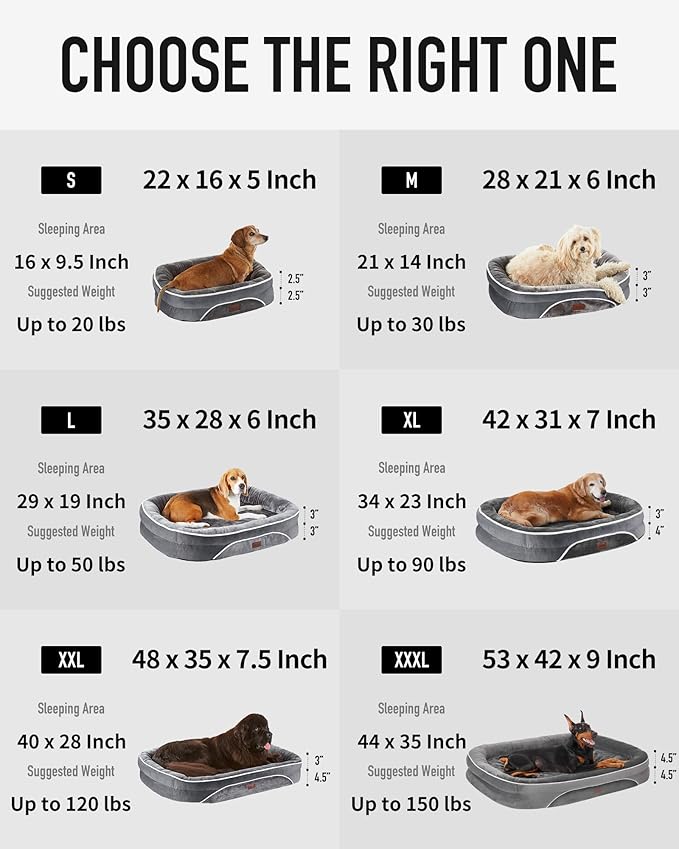 OhGeni Orthopedic Dog Bed Couch for Medium Sized Pets with Egg Foam Support, Four-Sided Bolster Cushions, Soft Tear-Resistant Fabric, and Removable Machine Washable Plush Cover 28-Inch (Gray)