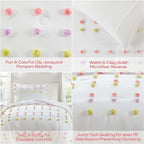 Mi Zone Kids Twin Comforter Set, Fun and Adorable Multi-Color Clipped Jacquard Pompom Bedding, Microfiber Lightweight All Seasons Down Alternative Bedding, Sham, Cora, Twin Pink Multi 2 Piece