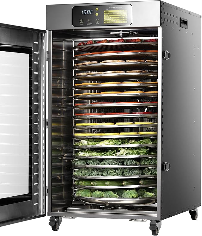 Rotary Food Dehydrator 16 Trays, Commercial Large Rotating Food Dryer Machine for Jerky, Herbs, Mushrooms, Fruit, Dog Treats, 1500W Full Stainless Steel Industrial Dehydrater (Gunmetal Gray)
