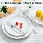 KINGSTONE Hammered Silverware Set, Flatware Set with Serving Utensils, 18/10 Stainless Steel Premium Cutlery with Unique Ripple Handles Design Mirror Polished - Dishwasher Safe (65-Piece)