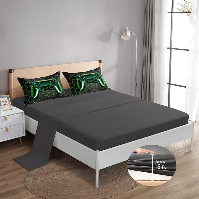 5 Pieces Gaming Bedding Set for Boys Gamer Comforter Set Twin Size,Video Game Comforter for Kids Teen 3D Gaming Geometric Microfiber Bedding Sets 5 Pieces Bed in A Bag Sets H50021,Twin