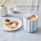 Ceramic Mug with Sip Hole 10 oz Novelty Blue Striped Ceramic Ice Coffee Mug Hand Painted Travel Mugs Heat Resistant Non Slip Built in One Lid Mugs for Coffee Lovers Appreciation Gift