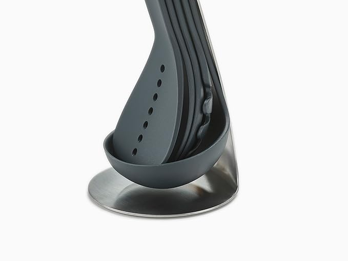 Joseph Joseph Nest 5 Compact Stacking Utensils kitchen tool set with magnetic storage stand, organization, dishwasher safe - Dark Gray/Stainless Steel