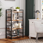 Bookshelf, 4 Tier Small Bookcase, Organizers and Storage, Metal Small Bookcase, Rustic Book Shelf Organization and Storage for Living Room, Bedroom, and Home Office(Rustic Brown)