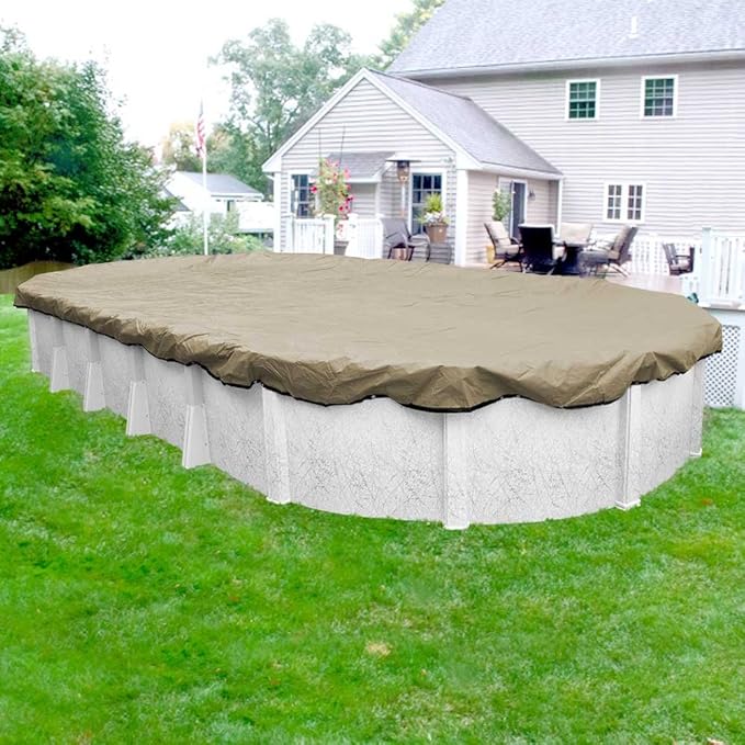 Robelle 16 x 32 ft Premium Tan Winter Oval Pool Cover for Above Ground Pools, 4 ft Overlap (20 x 36 ft Cover Size), Solid 14 x 14 Scrim, 5.2 oz/yd2, 20-Year Warranty, Style: 311632-4A