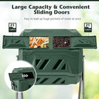 Goplus Compost Bin, Outdoor 42-Gal Dual Chamber Composting Tumbler w/2 Sliding Doors, Heavy-Duty Metal Frame, 360° Rotatable Tumbling Composter, BPA-Free Compost Tumbler for Kitchen Garden Yard Waste