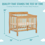 Aden 4-in-1 Convertible Mini Crib in Natural, Greenguard Gold Certified & Sunset 3” Extra Firm Fiber Crib Mattress, Greenguard Gold Certified, Waterproof Vinyl Cover