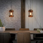 2 Pack Rustic Farmhouse Wood Pendant Light Fixture One-Light Adjustable Chain Oak Wood and Metal Drum Cage Small Pendant Lighting for Kitchen Island Sink Hallway Farmhouse Bathroom Bar, Black