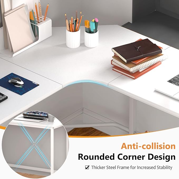 soges L Shaped Desk, 59inch L Desk Computer Corner Desk, Gaming Desk, Home Office Writing Desk, Space-Saving Workstation Desk, White