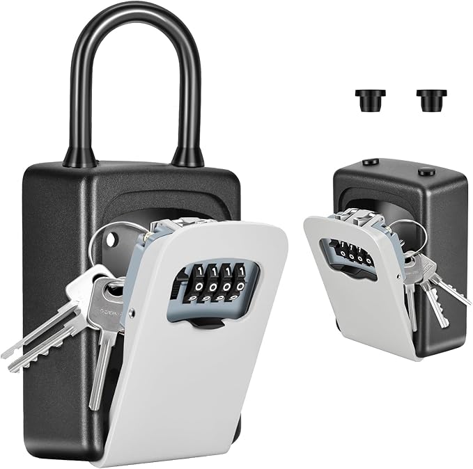 Portable Key Lock Box, Upgrade Clearly Visible Numbers, Lock Box Wall Mounted for House Key, 5 Key Capacity, Weatherproof Resettable Code (1 Pack, Gray)