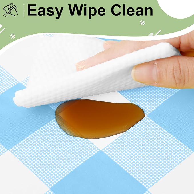 4 Packs Buffalo Disposable Table Cloth, 54 x 108 Inch Waterproof Plastic Tablecloth, Rectangle Baby Blue and White Checkered Table Covers for Picnic, Birthday, Party, Back to School