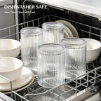 INSETLAN Set of 8 Vintage Glassware - 4 Highball Glasses 12 oz, 4 Rocks Glass Cups 14 oz, Ribbed Glassware Cocktail Glasses, Ideal for Wine, Juice, Water, Ice Coffee Cup, Whiskey, Mixed Drinkware