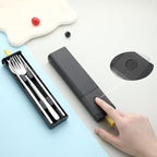 DEVICO Travel Utensils with Case, 4Pcs Korean Chopsticks Fork and Spoon Set | 18/8 Stainless Steel Portable Cutlery Set, Reusable Silverware for Lunch Box/Camping/Work/School, Dishwasher Safe, Black