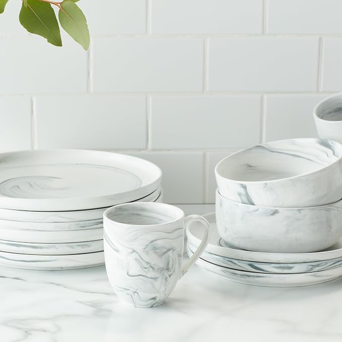 Stone Lain Brighton 16-Piece Dinnerware Set Porcelain, Gray