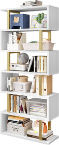 Bookshelf geometric bookcase S Shaped industrial bookshelf Storage Display Stand Shelf for Living Room Bedroom and office Room (White, 6 Tier)