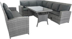 5 Pieces Outdoor Rattan Patio Furniture Sectional, Seater Conversation Set with 3 Storage Under Seat Wicker + Dark Cushion for Backyard, Deck, Poolside, Zl-Grey
