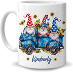 Hyturtle Personalized Gnome Sunflower Coffee Mug, 4th of July Mug | Gifts For Gnome Lovers - Patriotic Gnomes - Gnomies Gifts For Women - Custom Name 11oz White Ceramic Coffee Tea Cup