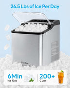 Ice Makers Countertop, 26.5Lbs/24H Ice Machine with 2 Sizes Bullet Ice, 9 Ice Cubes Release in 6 Mins, Self-Cleaning Portable Ice Maker with Ice Scoop and Basket for Home Kitchen Office Bar RV