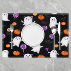 Feelyou Happy Halloween Placemats Set of 4 Cute Ghost Table Mats for Party Kitchen Dining Decoration Black and Orange Place Mat for Table Holiday Decor Indoor Outdoor 18"x12" Pumpkin Lantern