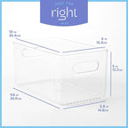 Plastic Food Storage 2 Pack Clear Container Bin with Handles for Organizing Kitchen, Pantry, Refrigerator, Freezer, Pantry, Cabinet, Closet, Bathroom. 10”x6”x5”