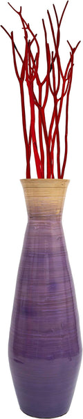 Uniquewise 28" Classic Bamboo Floor Vase Handmade, for Dining, Living Room, Entryway, Fill Up with Dried Branches Or Flowers, Glossy Purple