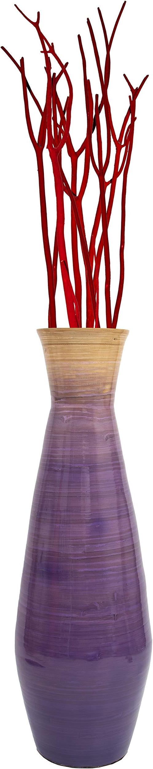 Uniquewise 28" Classic Bamboo Floor Vase Handmade, for Dining, Living Room, Entryway, Fill Up with Dried Branches Or Flowers, Glossy Purple