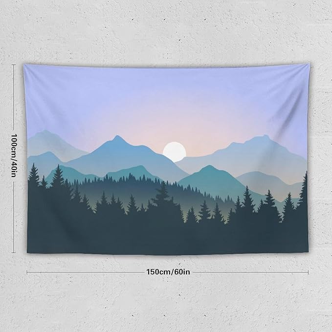 HZOHNAGO Mountain Tapestry Forest Mountain Sunrise Pattern Printed Wall Tapestry Wall Hanging for Bedroom Living Room Dorm 60" W x 40" H