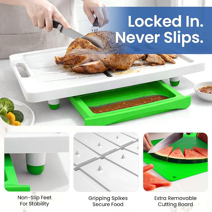Karving King XL Cutting Board - Juice Groove, Drip Tray & Removable Board