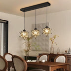 Modern Farmhouse Glam Chandelier Dining Room Glass Star Pendants Light Fixture Kitchen Island LED Ceiling Hanging Lights Included Warm Light Bulbs Black