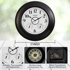 Andy Star 21 Inch Large Illuminated Outdoor Wall Clock Waterproof with Thermometer and Hygrometer, Oversized Battery Wall Clock for Patio Pool, Oil Rubbed Bronze Silent Non Ticking Clock for Garden