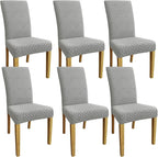 Promindfly Dining Chair Covers, 3D Jacquard Fabric Chair Covers for Dining Room, Anti-Scratch Chair Covers Set of 6, Stretch Washable Dining Chair Covers for Kitchen, Hotel