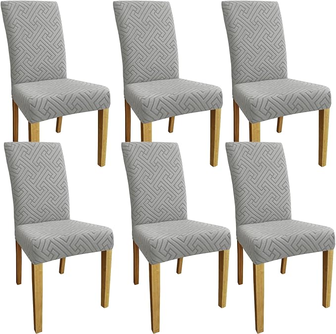 Promindfly Dining Chair Covers, 3D Jacquard Fabric Chair Covers for Dining Room, Anti-Scratch Chair Covers Set of 6, Stretch Washable Dining Chair Covers for Kitchen, Hotel