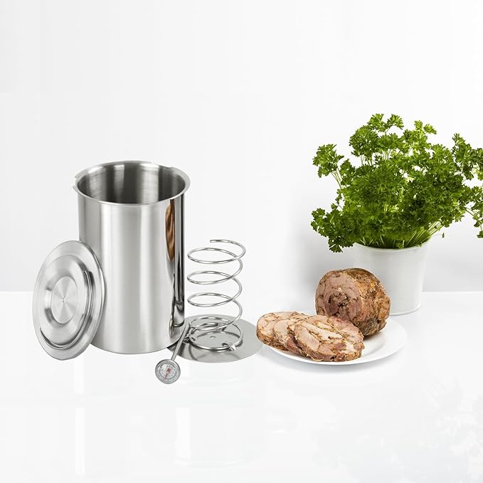 Stainless Steel Ham Maker Meat Press Cooker for Making Healthy Homemade Deli Meat with Thermometer - Kitchen Bacon Pressure Cookers Boiler Pot Pan Stove