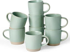 famiware Coffee Mugs Set of 8, Milkyway 13 oz Mug Set, Ceramic Cup Set with Handle for Coffee, Tea, Cocoa, Milk, Light Green