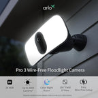 Arlo Pro 3 LED Floodlight Security Camera 2K HDR 2000-3000 Lumens | Wire-Free | Protect Driveways & Alleyways | Connects to Wi-Fi | Color Night Vision, Motion Sensor, 2-Way Audio, Rechargeable (Black)