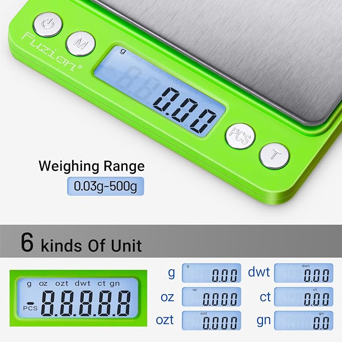 Fuzion Digital Scale .01 Gram Accuracy, 500g Mini Food Scales for Small Jewelry, Gold, Herb, Spice - Weight Gram and Oz