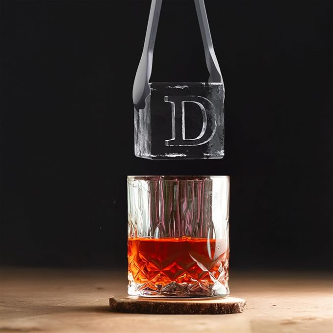 Letter D Monogram Clear Ice Cube Maker, 2" Big Ice Cubes Mold for Whisky and Cocktails, Large Initials Silicone Ice Cube Tray Personalized Gifts for DAD Gifts for Men (Letter D)