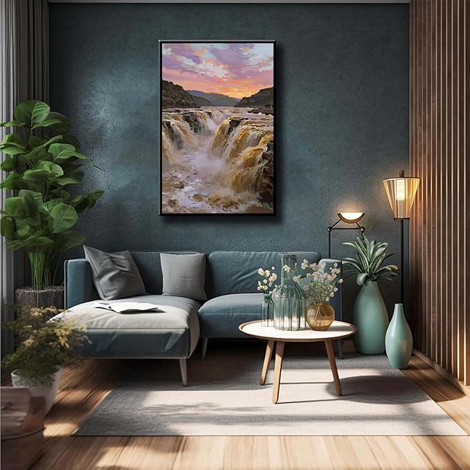 The surging waterfall scenery in the canyon is suitable for posting in the living room bedroom and office landscape posters