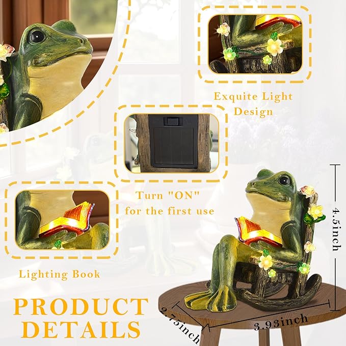 Solar Garden Miniature Frog Outdoor Statues Decor with Succulents Decorations and 7 LED Lights for Patio Yard Lawn Ornament Balcony Birthday Gift for Women Mum Unique Frogs Figurine Housewarming Ideas