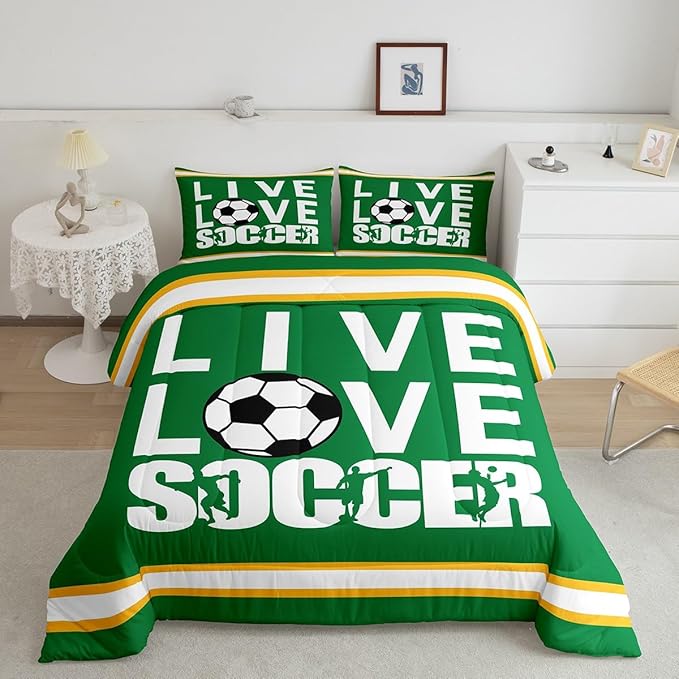 Feelyou Football Bedding Set King Size Rugby Sports Comforter Set for Kids Boys Girls Decor Soccer Ball Game Comforter Gift for Football Lover Duvet Set Bedroom Quilt Set