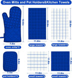 Oven Mitts Pot Holders Sets/Kitchen Towels and Dishcloths, Oven Gloves Kitchen Dish Towels 500 Degree Heat Resistant Potholders with Non-Slip Silicone Surface for Cooking, Grilling, Baking-Royal Blue