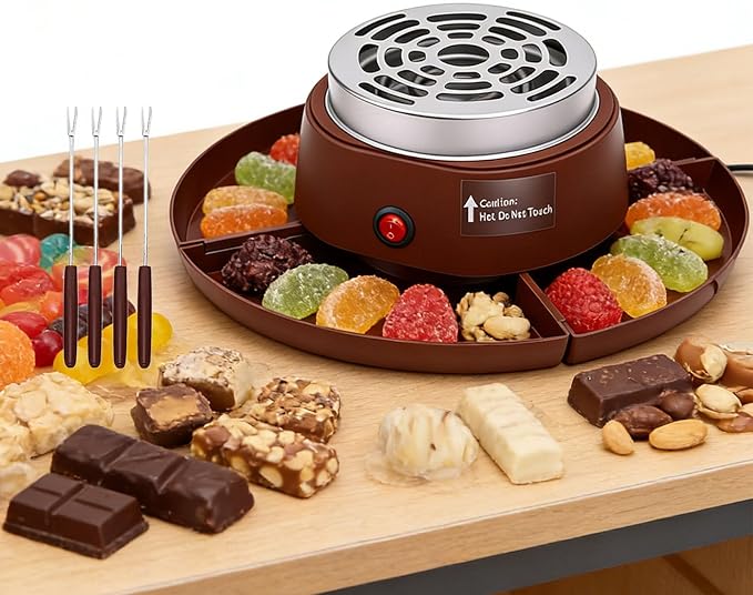 Yctze 2 in 1 Electric Maker and Fondue Pot, Tabletop Roaster with 4 Roasting Forks and Detachable Trays for Indoor Family Gatherings and Holiday Celebrations (US Plug 110V)